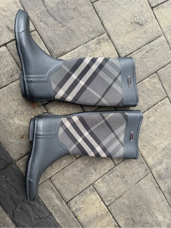 Burberry Shoes - Burberry Gray Plaid Rain Boots